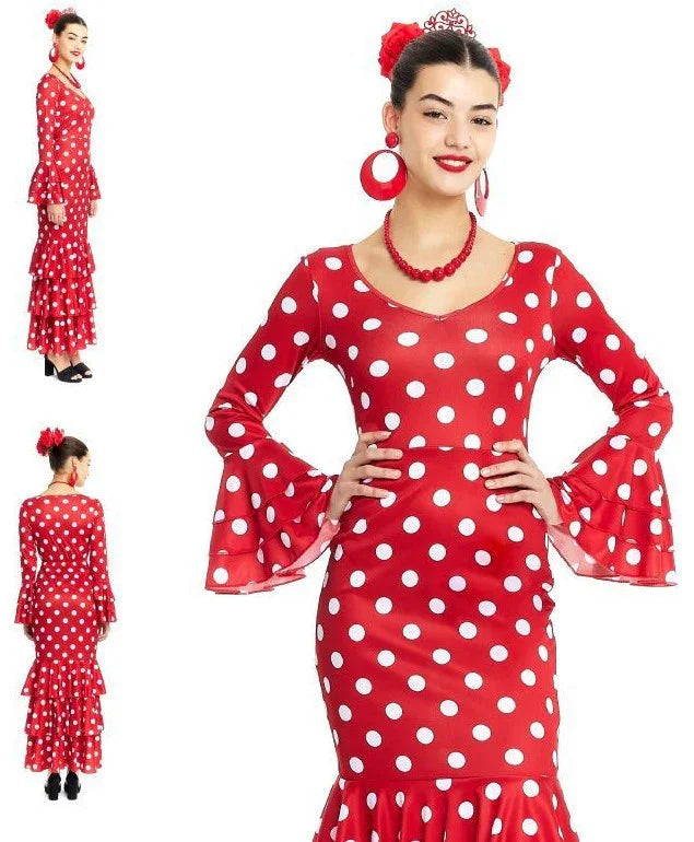 Disfraz de Sevillana Rojo con Lunares Blancos para Mujer Sevillanas Partilandia